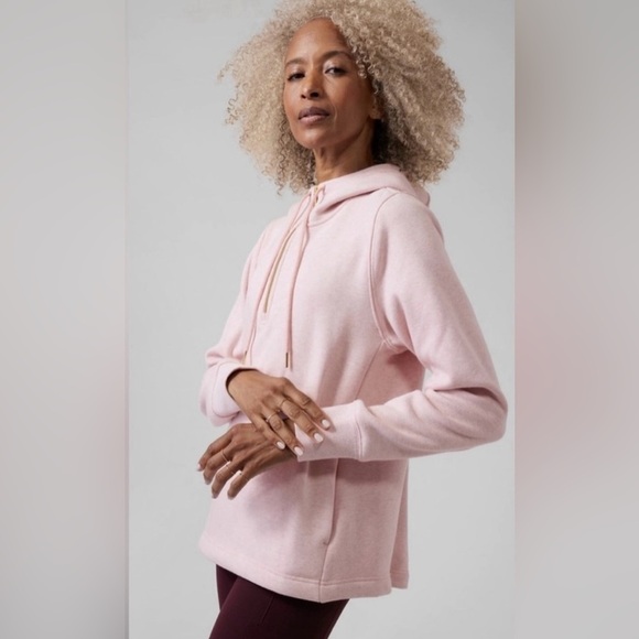 Athleta Cozy Karma 1/4 Zip Hoodie Sweatshirt Orchard Pink Heather - Picture 2 of 9